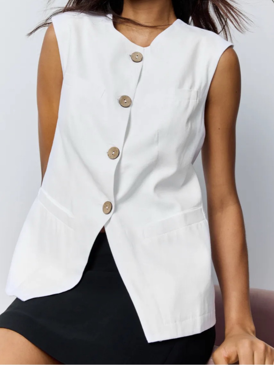 New Ellen Tracy White Linen Blend Button Front Vest Top Size Xl Coquette $149